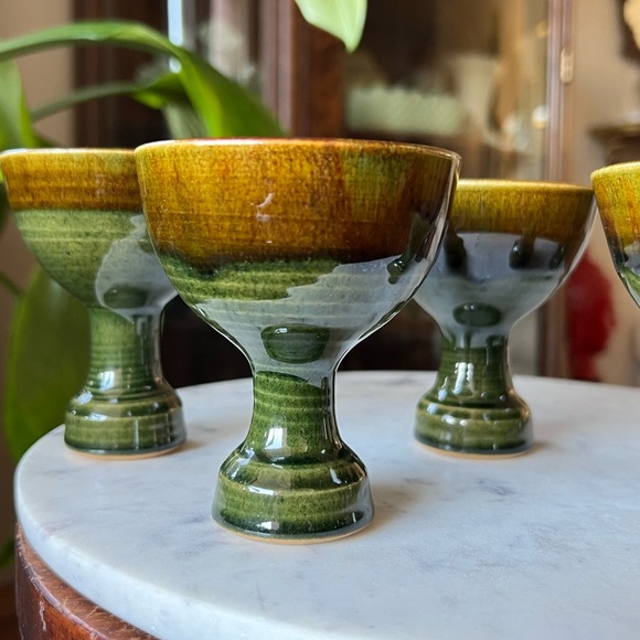 Vintage Culloden Bob Parks Set of 5 Ombré Stemmed Glasses Scotland Pottery 1970s - Picture 8 of 10